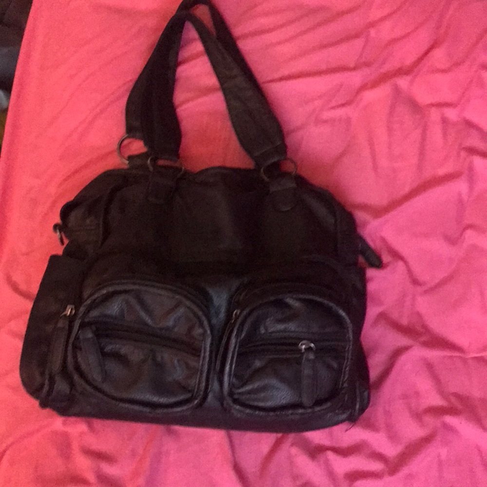 Black leather tote bag